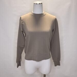 MATE Sweatshirt Womens Medium Taupe Brown Crewneck Pullover Fleece Cropped